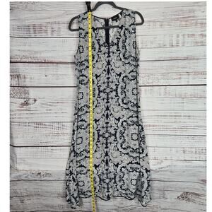 Theory Klaire Midi Dress 8 Paisley Black White Pink Silk Blend Sleeveless Slits